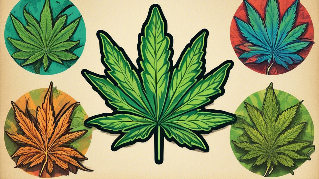 Create an image showcasing 5 distinct marijuana strains, each represented by a unique and detailed cannabis plant. The background should be divided into five sections with varying atmospheres that vis