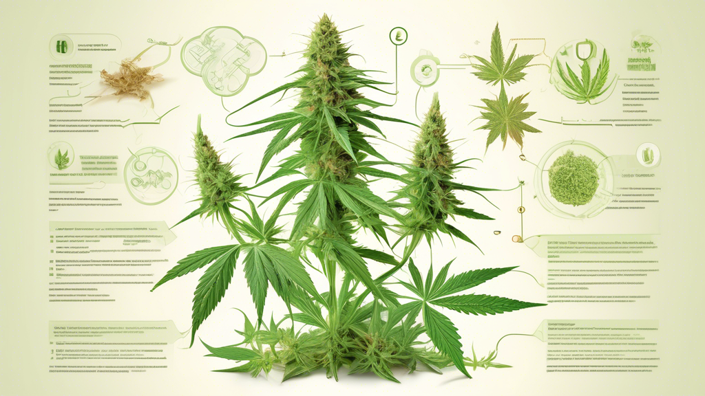 Create a detailed and informative illustration that highlights CBC (Cannabichromene), a lesser-known cannabinoid in marijuana. The image should depict a cannabis plant with distinct labels pointing to