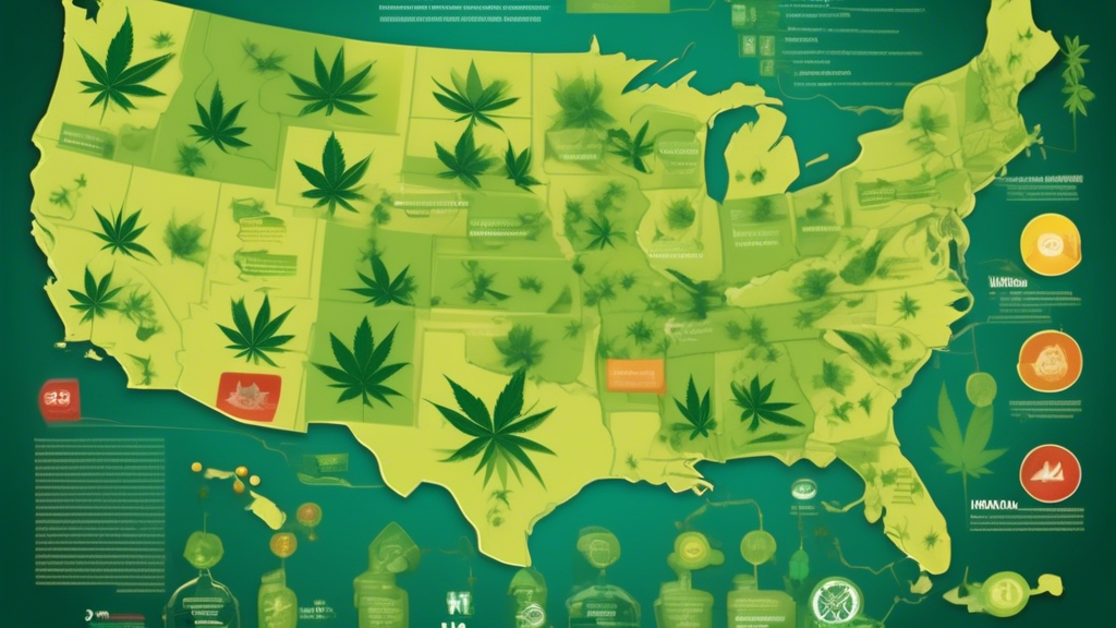 Create a detailed and visually engaging map illustrating the status of marijuana legalization across different regions, highlighting areas with full legalization, medical use only, decriminalization, 