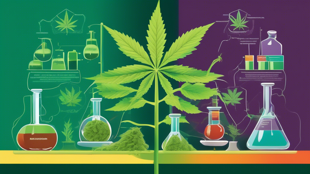 An informative and educational illustration depicting the process of marijuana declassification, showing various stages from scientific research to legislative changes, all set against a backdrop of a