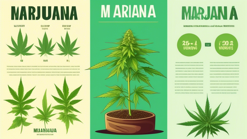 Create an educational infographic featuring side-by-side comparisons of a marijuana plant and a hemp plant. Highlight key differences such as leaf shape, height, THC content, and common uses. Use vibr