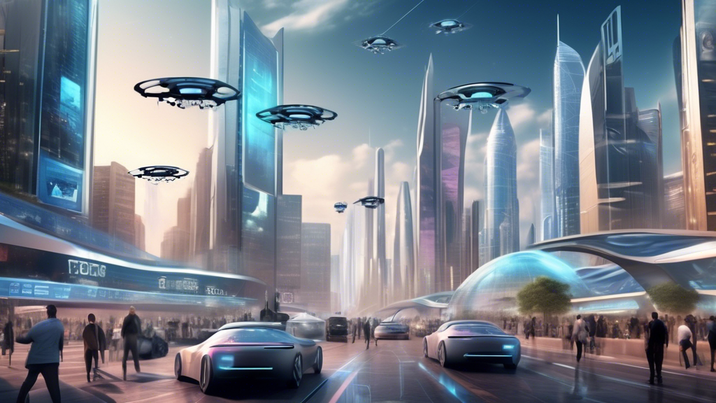 Create an image that portrays a futuristic cityscape with advanced technology and bustling activity that represents the date July 29, 2024. Buildings should have sleek, modern designs with holographic