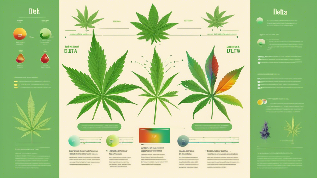 An educational infographic showing the differences between marijuana and Delta-9 THC, featuring labeled illustrations of cannabis plants, molecular structures of THC, and a comparison chart highlighti