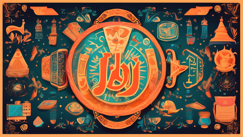 A whimsical illustration of ancient scrolls and modern digital screens intertwined, with the name 'Jay' glowing in the center, surrounded by symbols and artifacts from various cultures symbolizing its historical and contemporary significance.