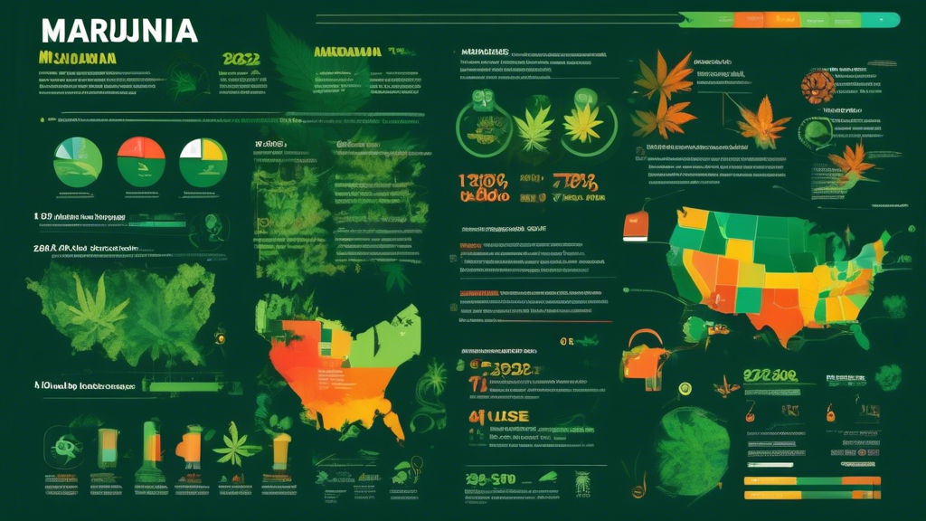 Create an infographic highlighting the key insights and trends of marijuana use statistics in 2023. The visual should include charts, graphs, and data points illustrating the changing demographics, fr