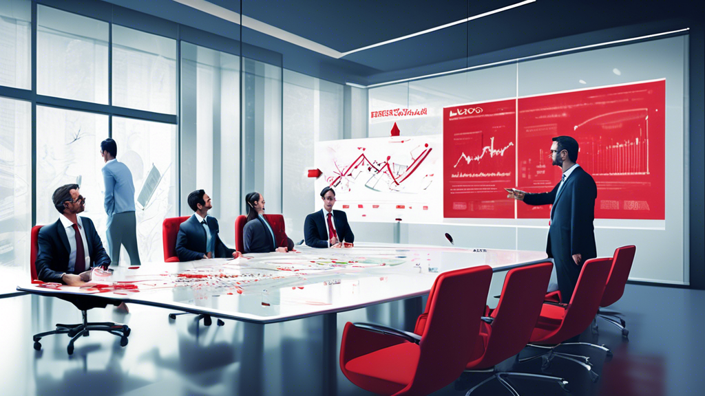 Create an image of a corporate boardroom where a confident executive from Lykos is pointing to a large screen displaying the ICER's report. The report on the screen is stamped with the word Subjective