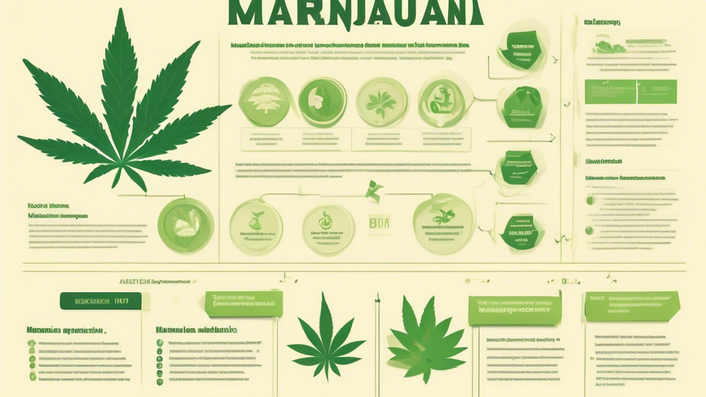 Create an informative and visually engaging infographic that provides essential information about marijuana. Include sections that highlight its history, uses (both medicinal and recreational), effect