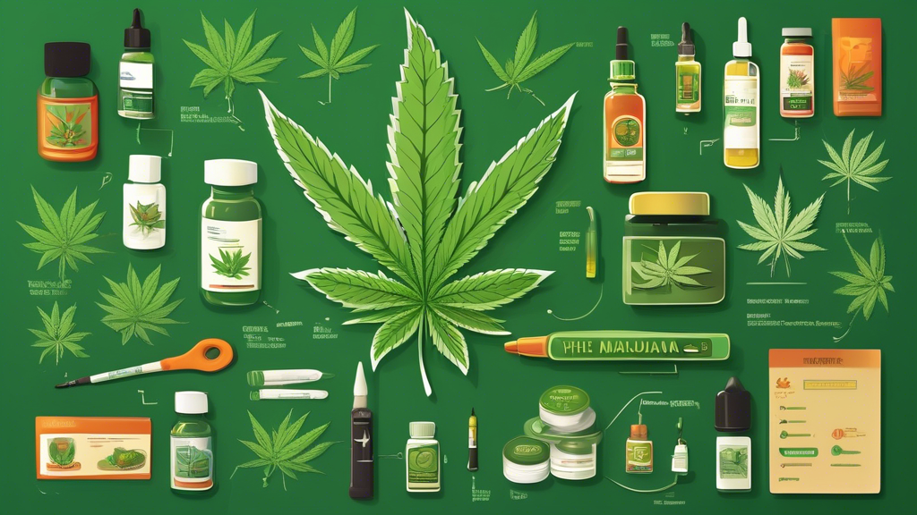 Create a detailed illustration that showcases a beginner's guide to marijuana. The image should include a variety of cannabis products such as buds, edibles, oils, and vape pens, displayed in a friend