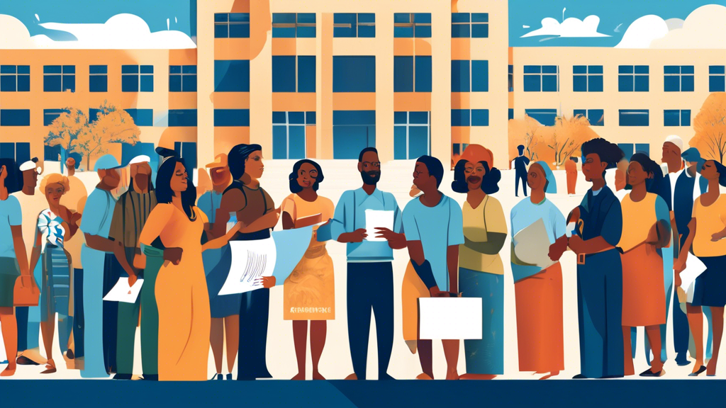 Create an image of a diverse group of people gathered outside a government building in Minnesota, with a large calendar prominently displaying June 21. Include various elements symbolizing legal proce