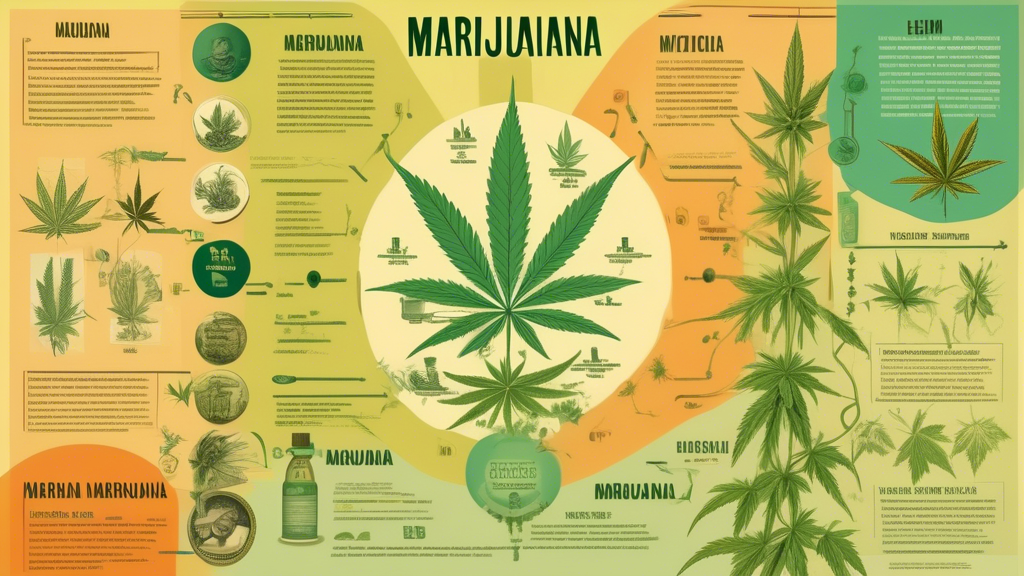 Create an image that visually represents the history of marijuana through different eras. Include ancient cultures using hemp, traditional medicine practices, the 1960s counterculture, and modern-day 