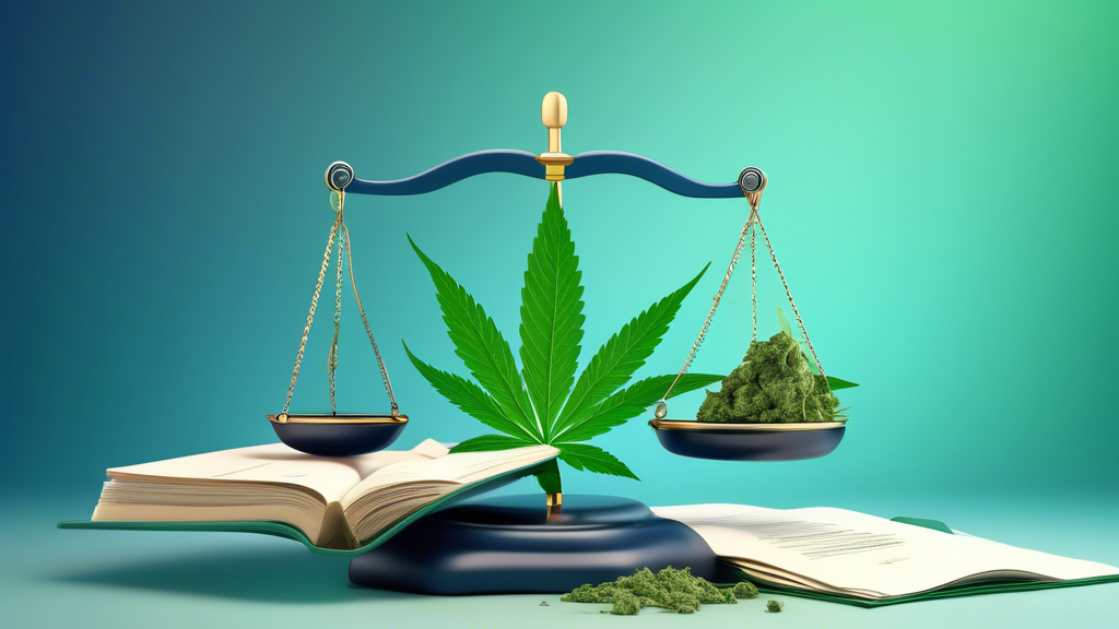 Create an image depicting a balanced scale with a cannabis leaf on one side and a medical book on the other, symbolizing the debate around marijuana reclassification. The background should include a s