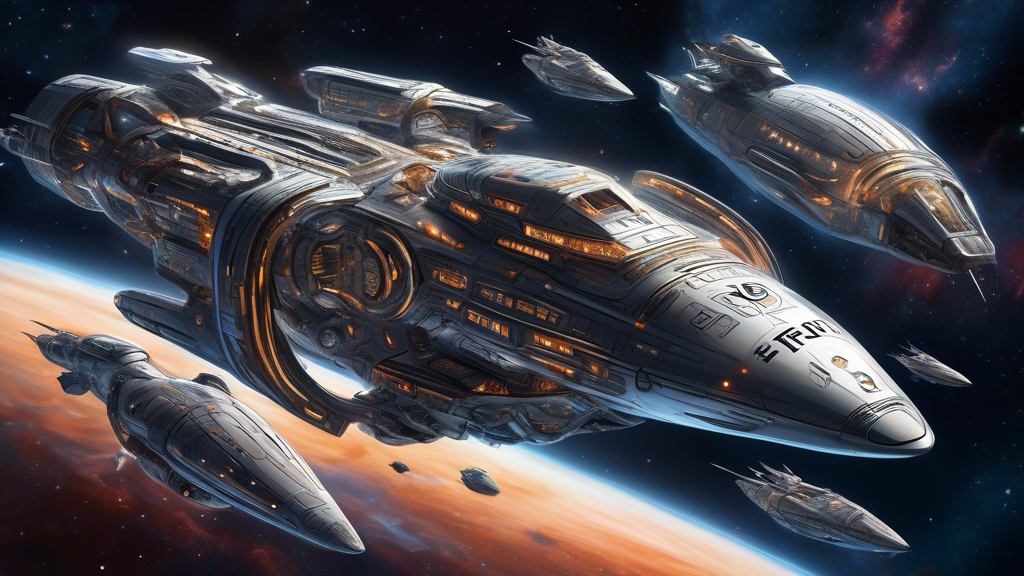 Create an intricate and detailed image of futuristic space vessels bearing the insignia of the Big Ten, receiving additional sleek, technologically-advanced ships from a fleet marked with the Lonsdale