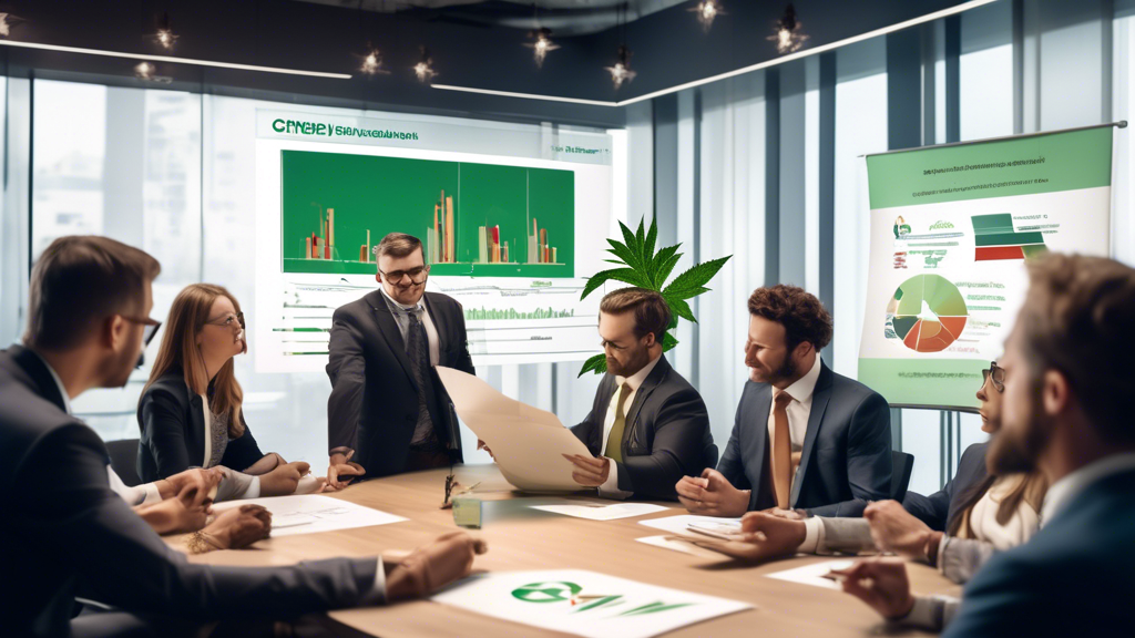 Create an image showing a professional business setting where a well-dressed specialist passionately presents a legal document labeled Chevron Decision to a group of intrigued executives in a modern c