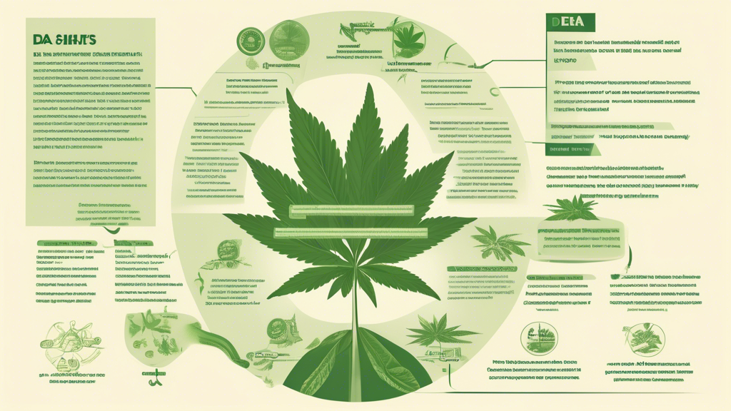 Create an image that depicts the DEA’s stance on marijuana, showing a split-screen illustration. On one side, illustrate the current policies with DEA agents, bureaucratic offices, and symbolic repres