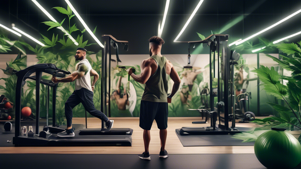 Create an image showing a modern gym setting with a split view. One side showcases athletes working out intensely with traditional gym equipment, while the other side depicts people engaging in the sa