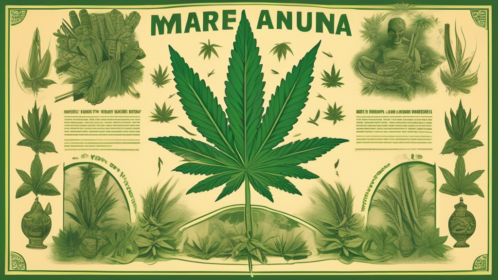 Create an image portraying the historical and cultural evolution of the word 'marijuana,' starting from its ancient uses, through indigenous use in Mexico, to its introduction in the United States. Th