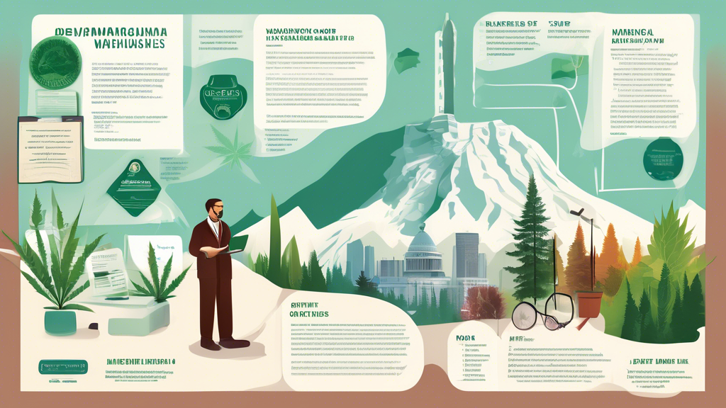 An informative infographic showing the step-by-step process of obtaining a medical marijuana card in Washington State. The image includes illustrations of a doctor consultation, filling out an applica