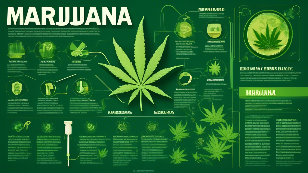 Create a vibrant, educational infographic featuring 10 Interesting Facts About Marijuana. Incorporate visual elements such as cannabis leaves, molecules, and charts. Each fact should be highlighted wi