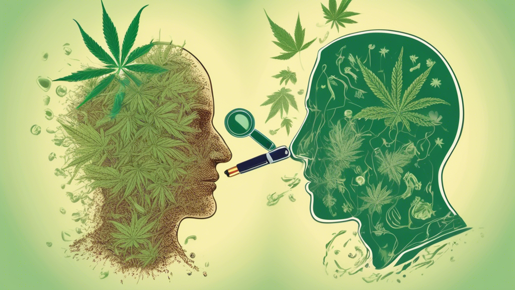 Create an image depicting the relationship between marijuana and hair loss. Show a divided scene, with one side featuring a person consuming marijuana, perhaps through smoking or edibles. The other si