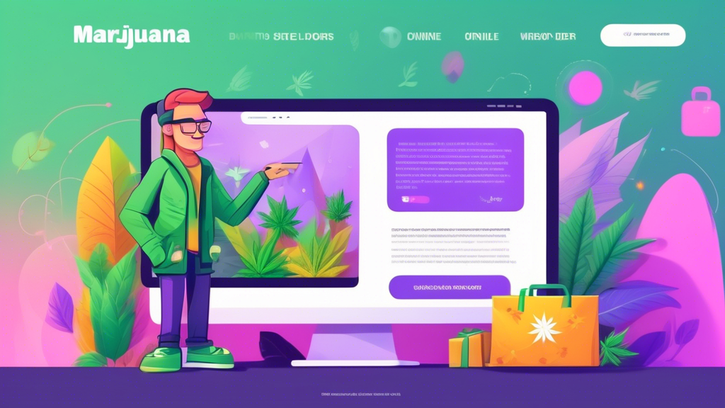 Create an image depicting a friendly and modern website interface where users can safely purchase marijuana online. The site should include secure transaction icons, customer reviews, and a reassuring