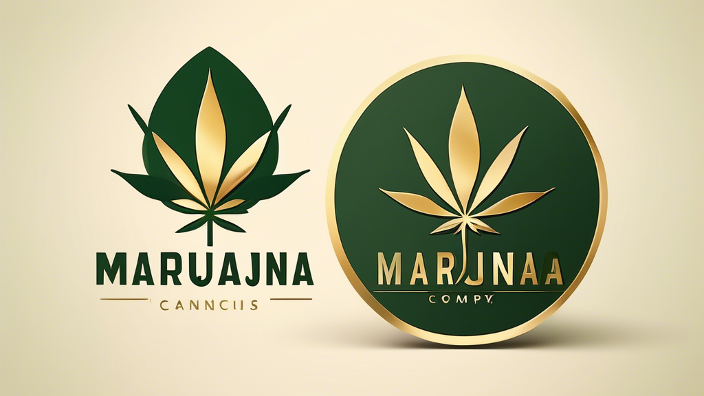 Create an image of a sleek, modern logo design for a marijuana company. The logo should feature a stylized cannabis leaf integrated with clean, minimalist typography. Use a color palette of earthy gre