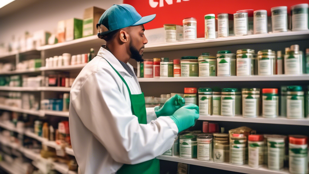 Create an image of various cannabis products such as edibles, tinctures, and pre-rolls being removed from a store shelf by a concerned shopkeeper wearing gloves. In the background, a warning sign disp