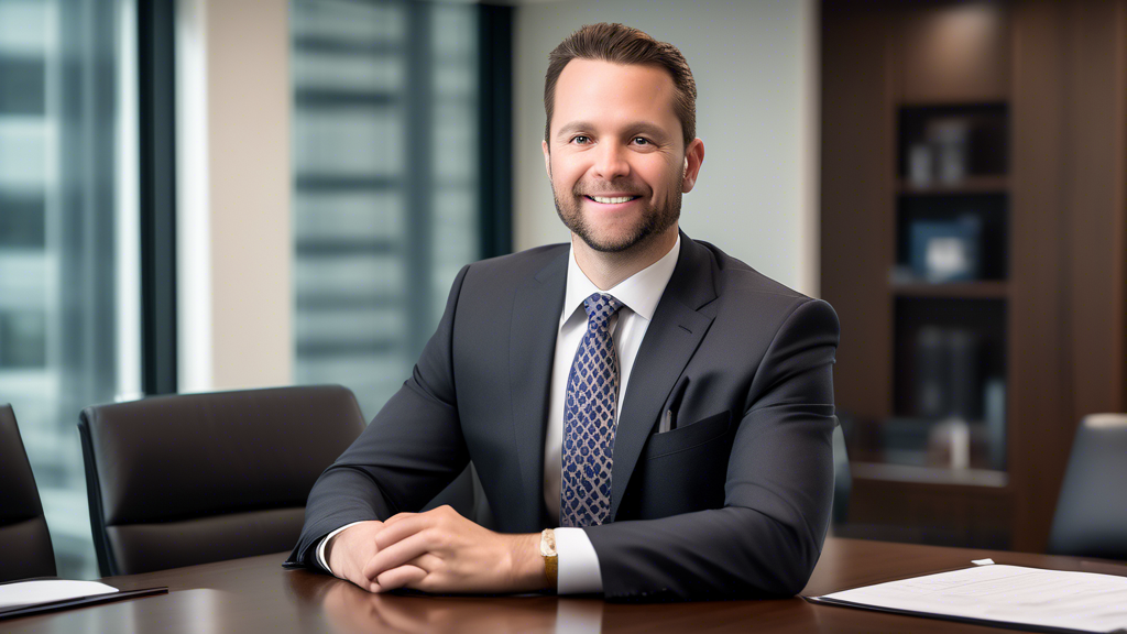 Create an image showcasing Joshua Habursky in a polished executive setting, portraying him as the Executive Director. The background should feature professional office elements such as conference room